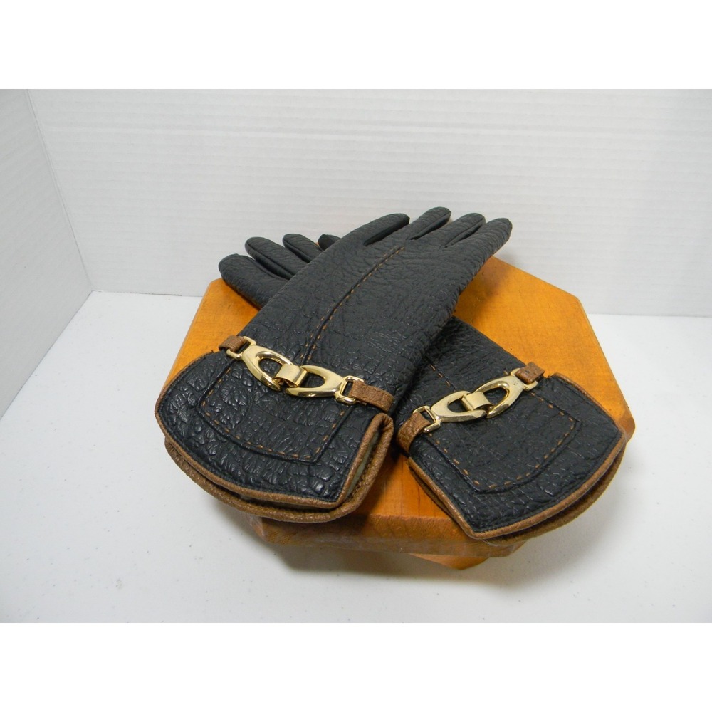 Aris Snuggler Black Driving Gloves Women's Vtg Vinyl Backed Sherpa Lined